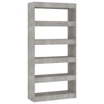 vidaXL Bibliotecă/Separator cameră, gri beton, 80x30x166 cm, PAL