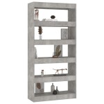vidaXL Bibliotecă/Separator cameră, gri beton, 80x30x166 cm, PAL