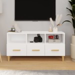 vidaXL Comodă TV, alb extralucios, 102x36x50 cm, lemn prelucrat