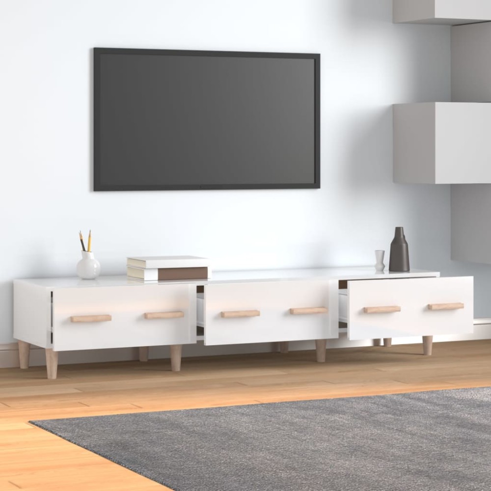 vidaXL Comodă TV, alb extralucios, 150x34,5x30 cm, lemn prelucrat