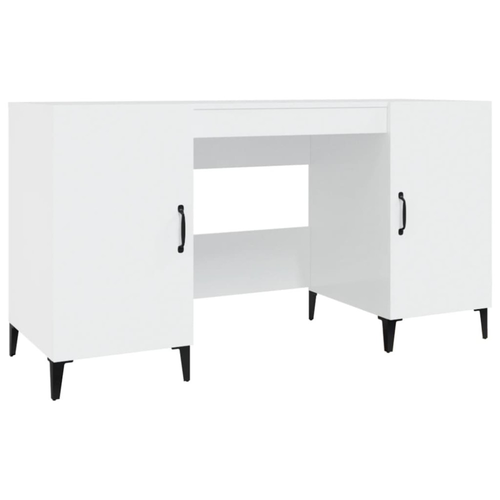 vidaXL Birou, alb extralucios, 140x50x75 cm, lemn compozit