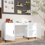 vidaXL Birou, alb extralucios, 140x50x75 cm, lemn compozit