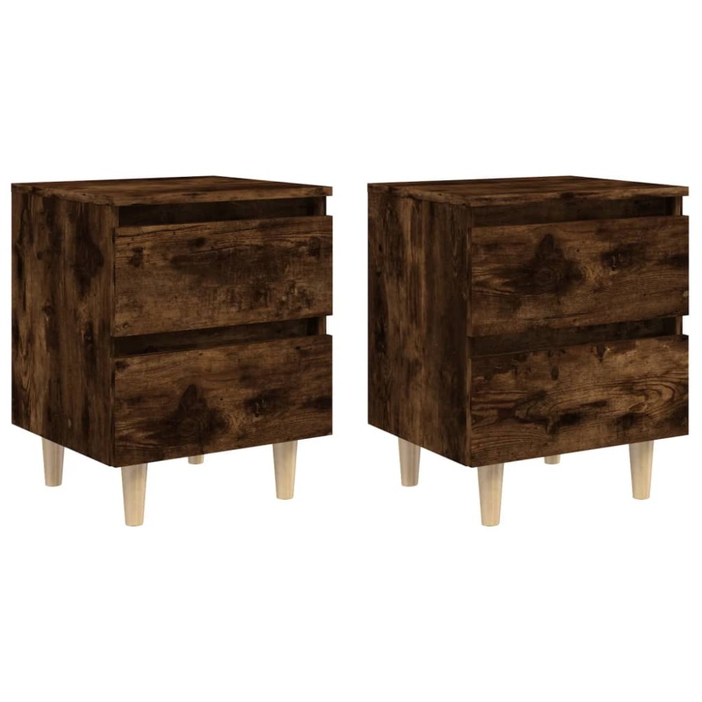 vidaXL Noptiere picioare lemn masiv 2 buc. stejar fumuriu 40x35x50 cm