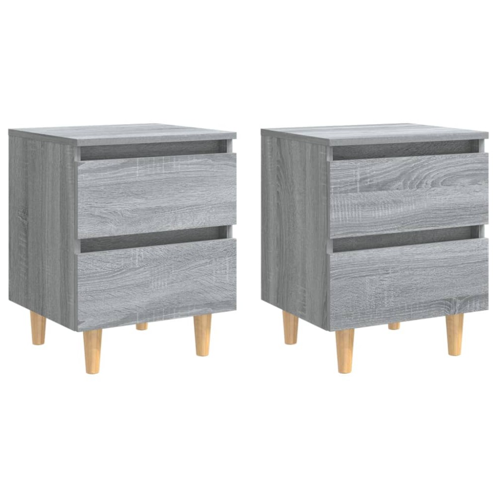 vidaXL Noptiere picioare lemn masiv, 2 buc., gri sonoma, 40x35x50 cm
