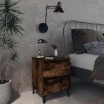 vidaXL Noptieră cu picioare din metal, stejar afumat, 40x35x50 cm vidaXL Noptieră cu picioare din metal, stejar afumat, 40x35x50 cm