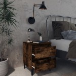 vidaXL Noptieră cu picioare din metal, stejar afumat, 40x35x50 cm vidaXL Noptieră cu picioare din metal, stejar afumat, 40x35x50 cm