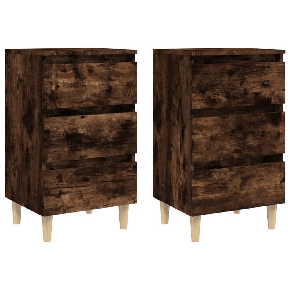 vidaXL Noptiere picioare lemn masiv 2 buc. stejar afumat 40x35x69 cm