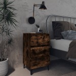 vidaXL Noptieră cu picioare din metal, stejar afumat, 40x35x69 cm vidaXL Noptieră cu picioare din metal, stejar afumat, 40x35x69 cm