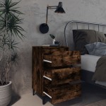 vidaXL Noptieră cu picioare din metal, stejar afumat, 40x35x69 cm vidaXL Noptieră cu picioare din metal, stejar afumat, 40x35x69 cm