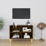 vidaXL Comodă TV, picioare lemn masiv, stejar afumat, 69,5x30x50 cm vidaXL Comodă TV, picioare lemn masiv, stejar afumat, 69,5x30x50 cm