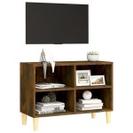 vidaXL Comodă TV, picioare lemn masiv, stejar afumat, 69,5x30x50 cm vidaXL Comodă TV, picioare lemn masiv, stejar afumat, 69,5x30x50 cm