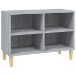 vidaXL Comodă TV cu picioare lemn masiv, gri sonoma, 69,5x30x50 cm