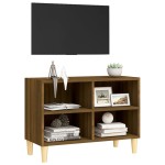 vidaXL Comodă TV, picioare lemn masiv, stejar maro, 69,5x30x50 cm vidaXL Comodă TV, picioare lemn masiv, stejar maro, 69,5x30x50 cm