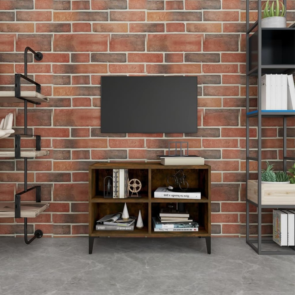 vidaXL Comodă TV, picioare din metal, stejar afumat, 69,5x30x50 cm