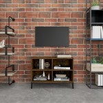 vidaXL Comodă TV, picioare din metal, stejar afumat, 69,5x30x50 cm vidaXL Comodă TV, picioare din metal, stejar afumat, 69,5x30x50 cm
