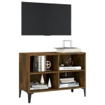 vidaXL Comodă TV, picioare din metal, stejar afumat, 69,5x30x50 cm vidaXL Comodă TV, picioare din metal, stejar afumat, 69,5x30x50 cm