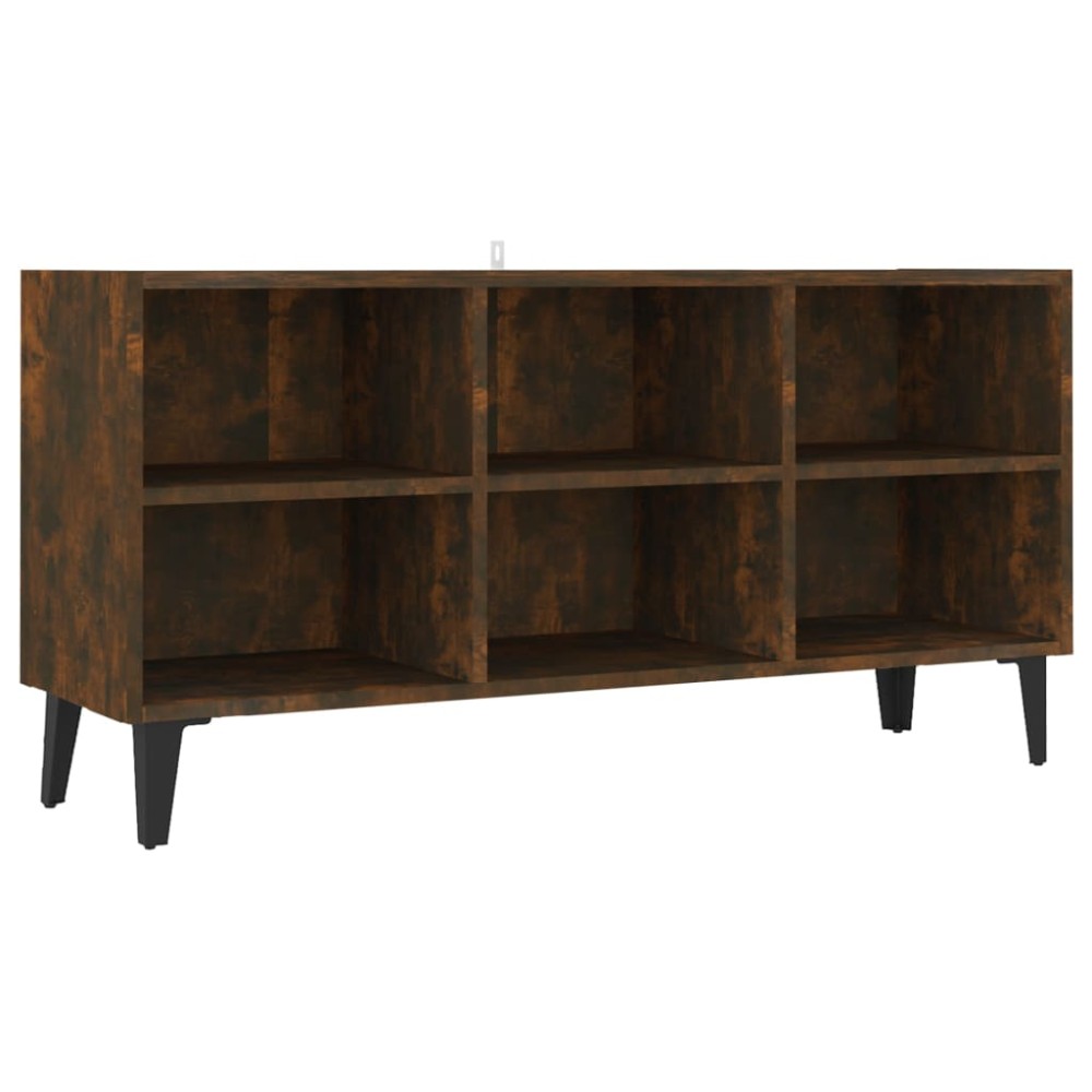 vidaXL Comodă TV, picioare din metal, stejar fumuriu, 103,5x30x50 cm