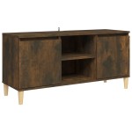 vidaXL Comodă TV, picioare lemn masiv, stejar fumuriu, 103,5x35x50 cm vidaXL Comodă TV, picioare lemn masiv, stejar fumuriu, 103,5x35x50 cm