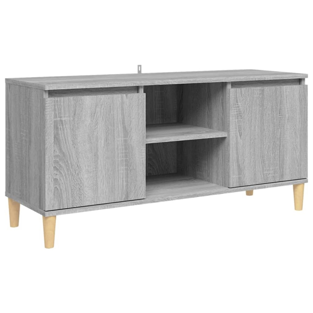 vidaXL Comodă TV cu picioare din lemn masiv, gri sonoma 103,5x35x50 cm