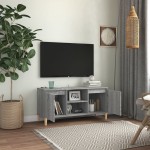 vidaXL Comodă TV cu picioare din lemn masiv, gri sonoma 103,5x35x50 cm