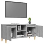 vidaXL Comodă TV cu picioare din lemn masiv, gri sonoma 103,5x35x50 cm