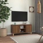 vidaXL Comodă TV, picioare lemn masiv, stejar maro, 103,5x35x50 cm vidaXL Comodă TV, picioare lemn masiv, stejar maro, 103,5x35x50 cm
