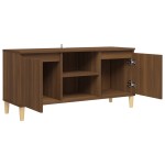 vidaXL Comodă TV, picioare lemn masiv, stejar maro, 103,5x35x50 cm vidaXL Comodă TV, picioare lemn masiv, stejar maro, 103,5x35x50 cm