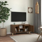 vidaXL Comodă TV, picioare lemn masiv, stejar maro, 103,5x35x50 cm vidaXL Comodă TV, picioare lemn masiv, stejar maro, 103,5x35x50 cm
