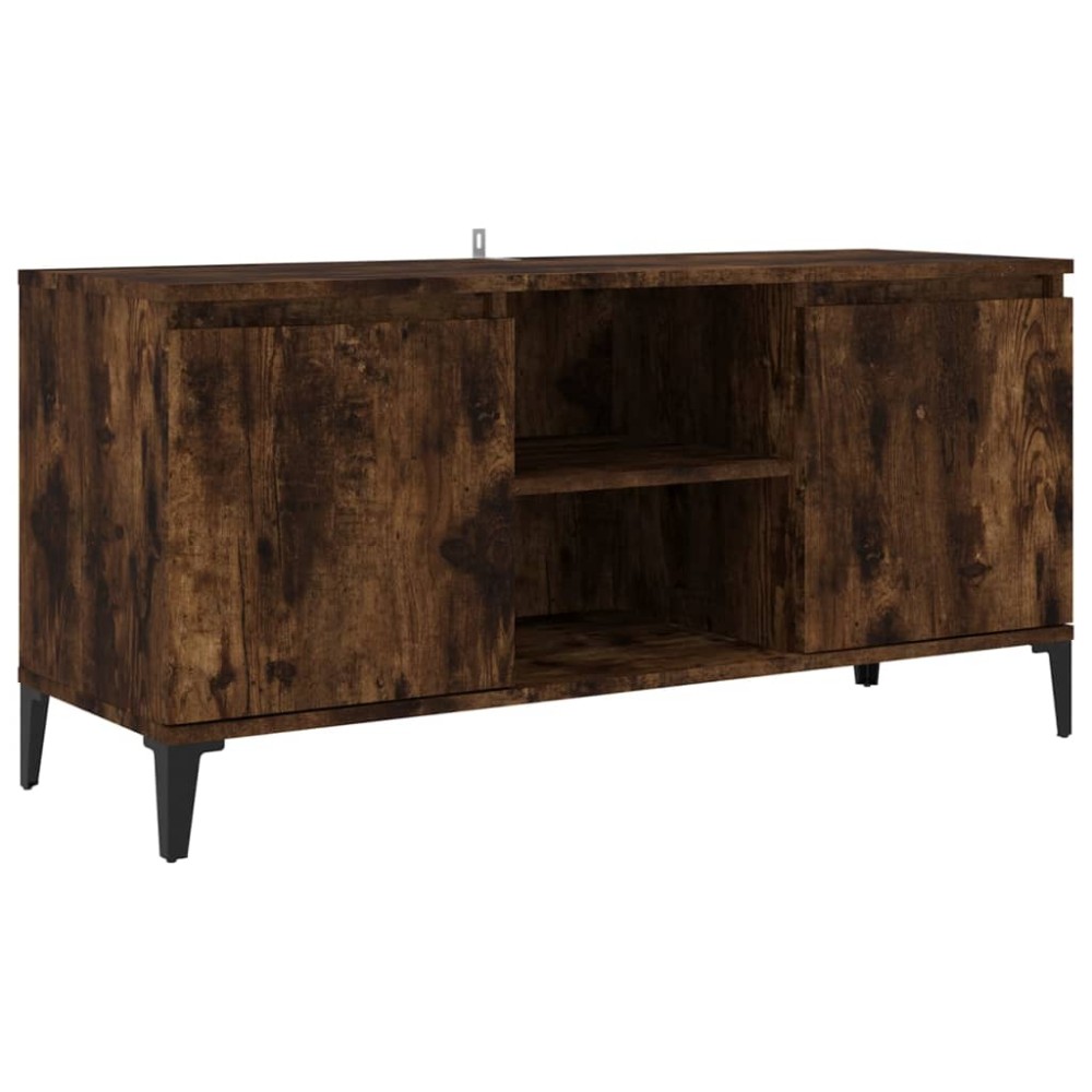 vidaXL Comodă TV, picioare din metal, stejar afumat, 103,5x35x50 cm