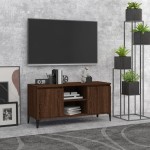 vidaXL Comodă TV, picioare din metal, stejar maro, 103,5x35x50 cm vidaXL Comodă TV, picioare din metal, stejar maro, 103,5x35x50 cm