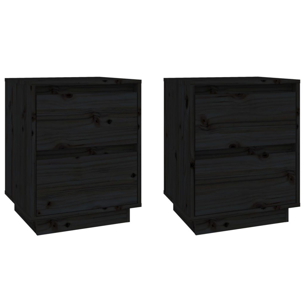 vidaXL Noptiere, 2 buc., negru, 40x35x50 cm, lemn masiv de pin