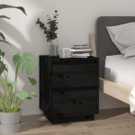 vidaXL Noptiere, 2 buc., negru, 40x35x50 cm, lemn masiv de pin vidaXL Noptiere, 2 buc., negru, 40x35x50 cm, lemn masiv de pin