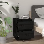 vidaXL Noptiere, 2 buc., negru, 40x35x50 cm, lemn masiv de pin vidaXL Noptiere, 2 buc., negru, 40x35x50 cm, lemn masiv de pin