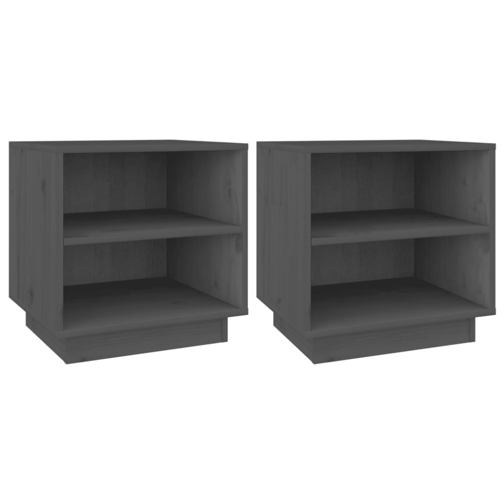 vidaXL Noptiere, 2 buc., gri, 40x34x40 cm, lemn masiv de pin