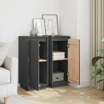vidaXL Servante, 2 buc., gri, 31,5x34x75 cm, lemn masiv de pin