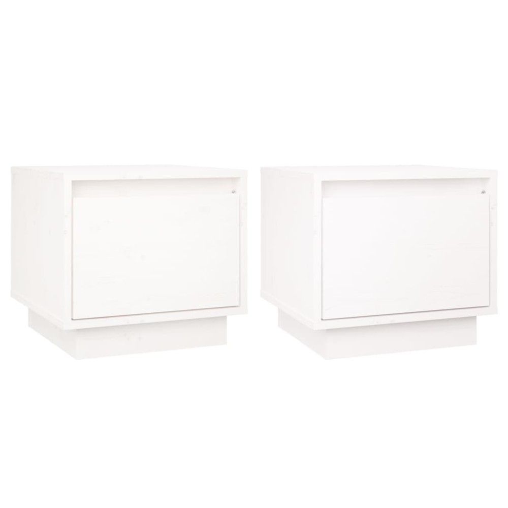 vidaXL Noptiere, 2 buc., alb, 35x34x32 cm, lemn masiv de pin