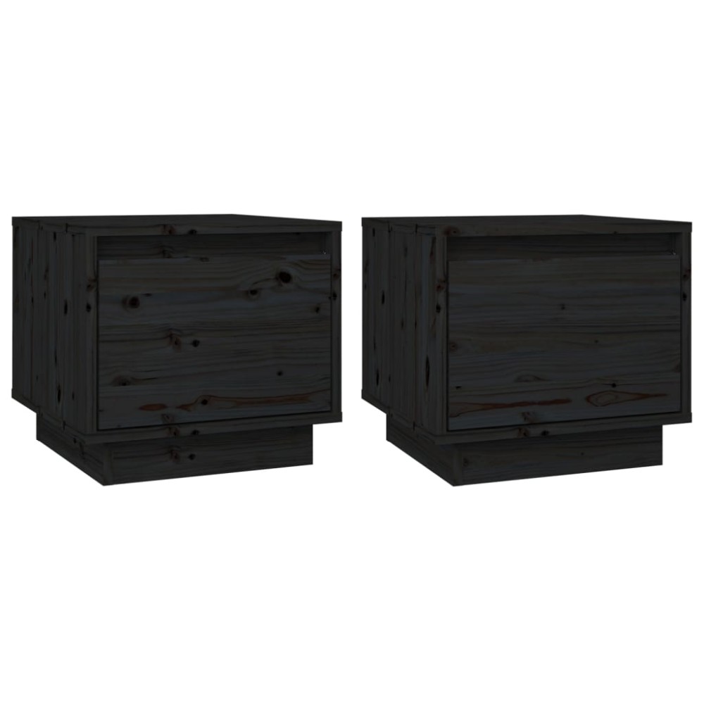 vidaXL Noptiere, 2 buc., negru, 35x34x32 cm, lemn masiv de pin