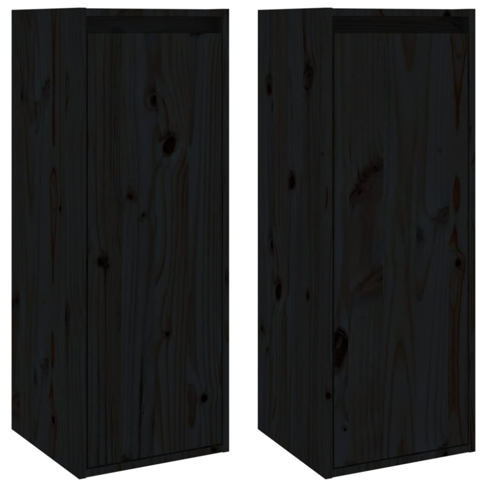 vidaXL Dulapuri de perete 2 buc. negru 30x30x80 cm lemn masiv de pin