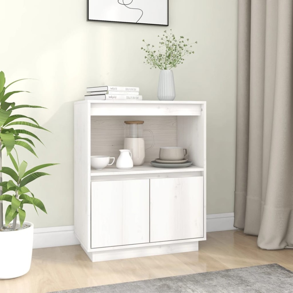 vidaXL Servantă albă 60x34x75 cm din lemn masiv de pin