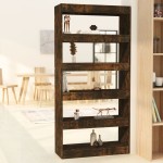 vidaXL Bibliotecă/Separator cameră, stejar fumuriu, 80x30x166 cm, PAL vidaXL Bibliotecă/Separator cameră, stejar fumuriu, 80x30x166 cm, PAL