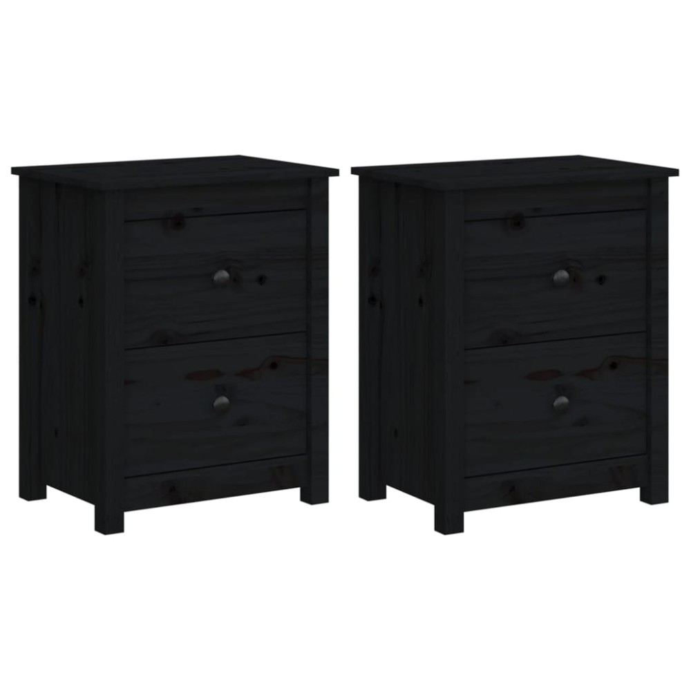 vidaXL Noptiere, 2 buc., negru, 50x35x61,5 cm, lemn masiv de pin