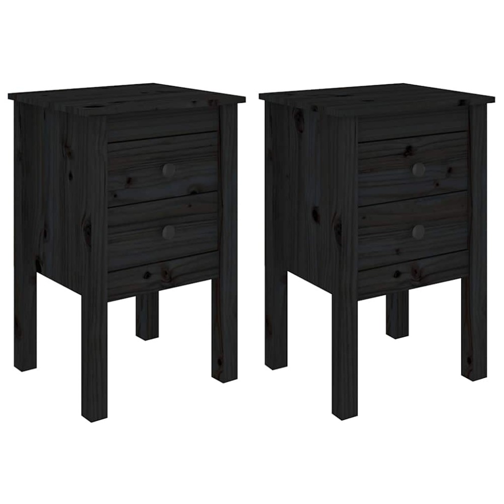 vidaXL Noptiere, 2 buc., negru, 40x35x61,5 cm, lemn masiv de pin