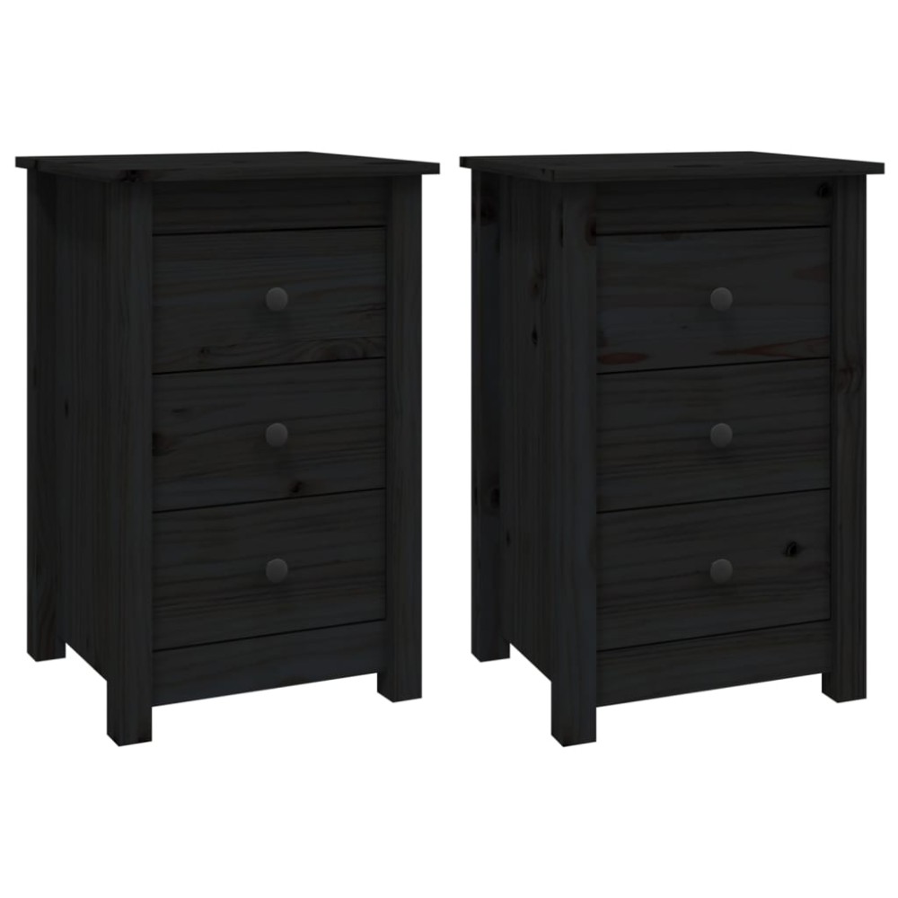 vidaXL Noptiere, 2 buc., negru, 40x35x61,5 cm, lemn masiv de pin