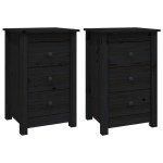 vidaXL Noptiere, 2 buc., negru, 40x35x61,5 cm, lemn masiv de pin vidaXL Noptiere, 2 buc., negru, 40x35x61,5 cm, lemn masiv de pin