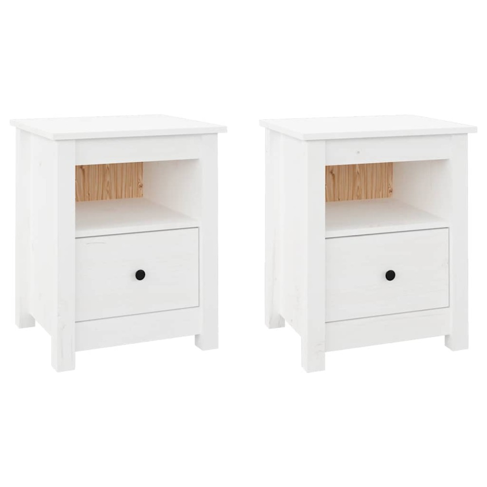 vidaXL Noptiere, 2 buc., alb, 40x35x49 cm, lemn masiv de pin