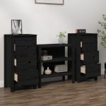vidaXL Servante, 2 buc., negru, 40x35x80 cm, lemn masiv de pin
