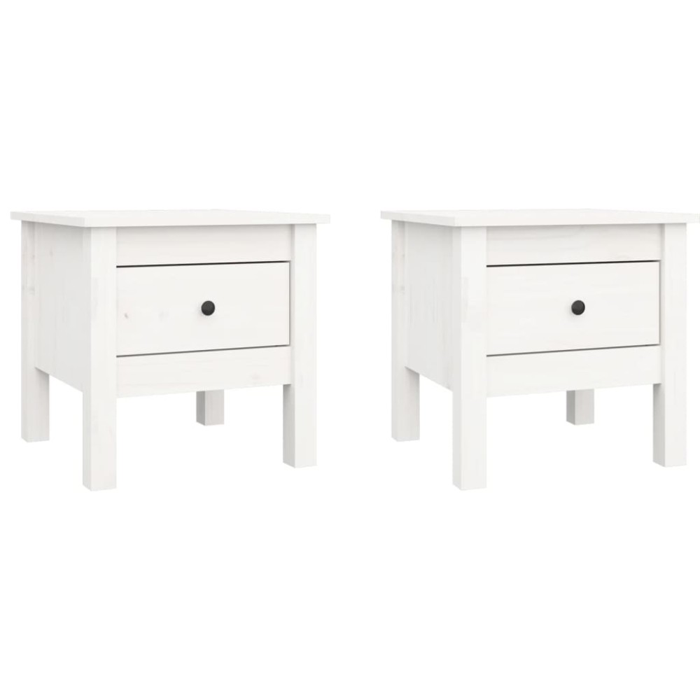 vidaXL Mese laterale, 2 buc., alb, 40x40x39 cm, lemn masiv de pin