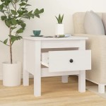 vidaXL Mese laterale, 2 buc., alb, 40x40x39 cm, lemn masiv de pin