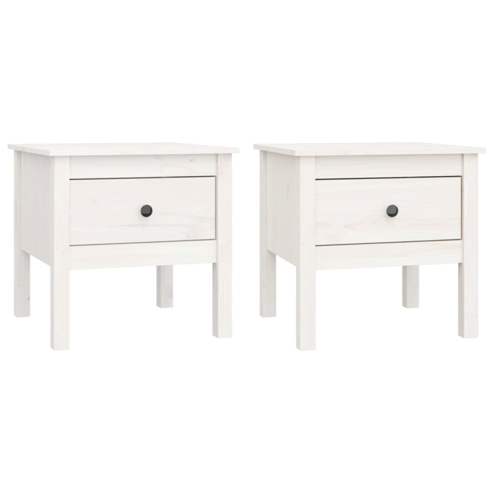 vidaXL Mese laterale, 2 buc., alb, 50x50x49 cm, lemn masiv de pin