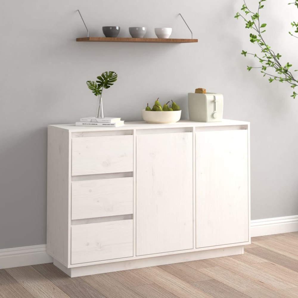 vidaXL Servantă, alb, 111x34x75 cm, lemn masiv de pin